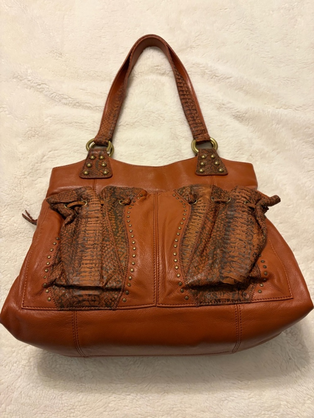 Leather Shoulder Bag in Cognac Brown - Women Shoulder Bag